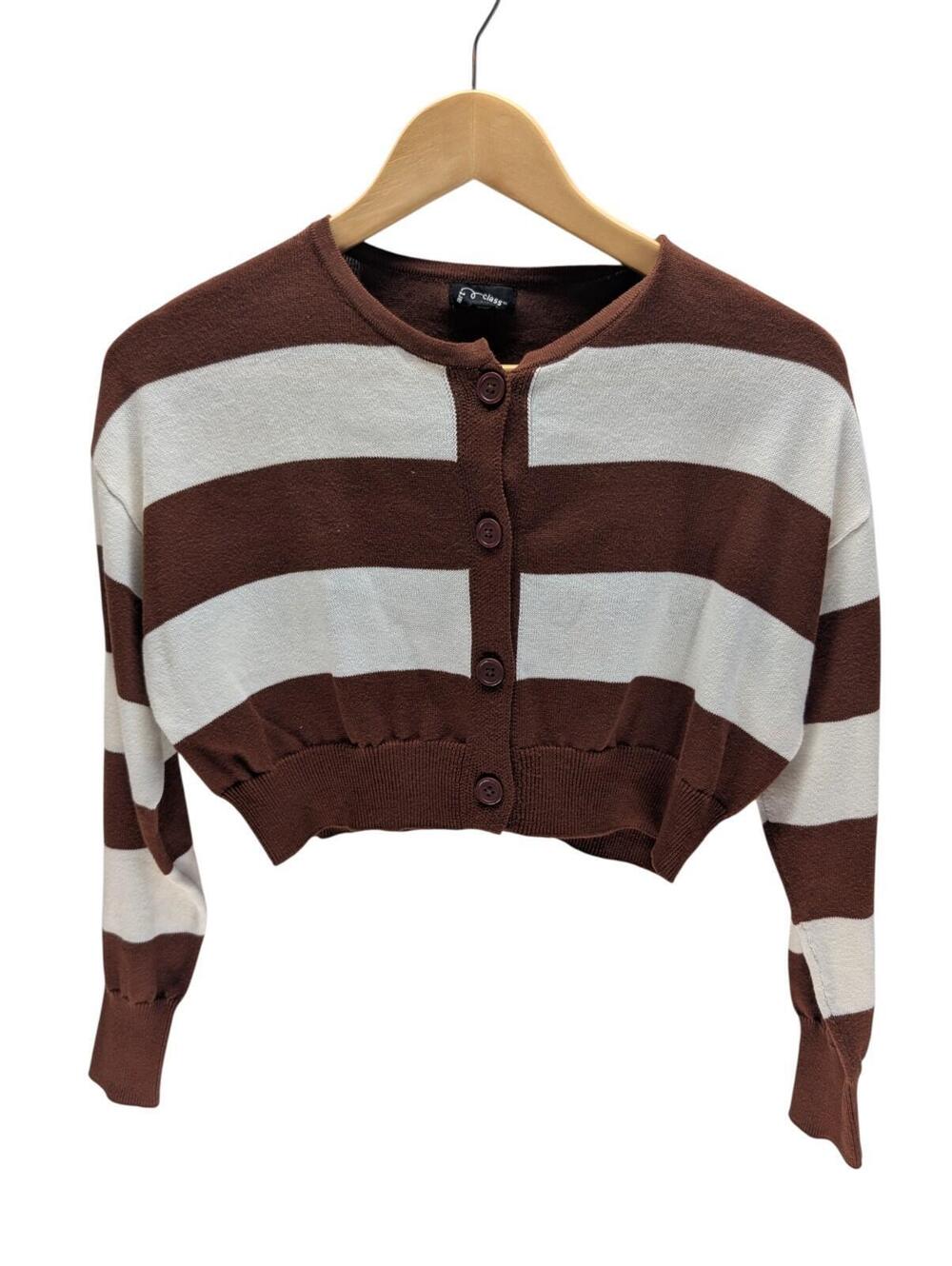 NWT Art Class Cropped Striped Cardigan Sweater Brown Size M